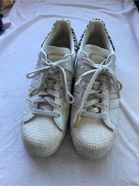 adidas Women’s White Sneakers with Gold Lace Tips and Zebra pony hair heel